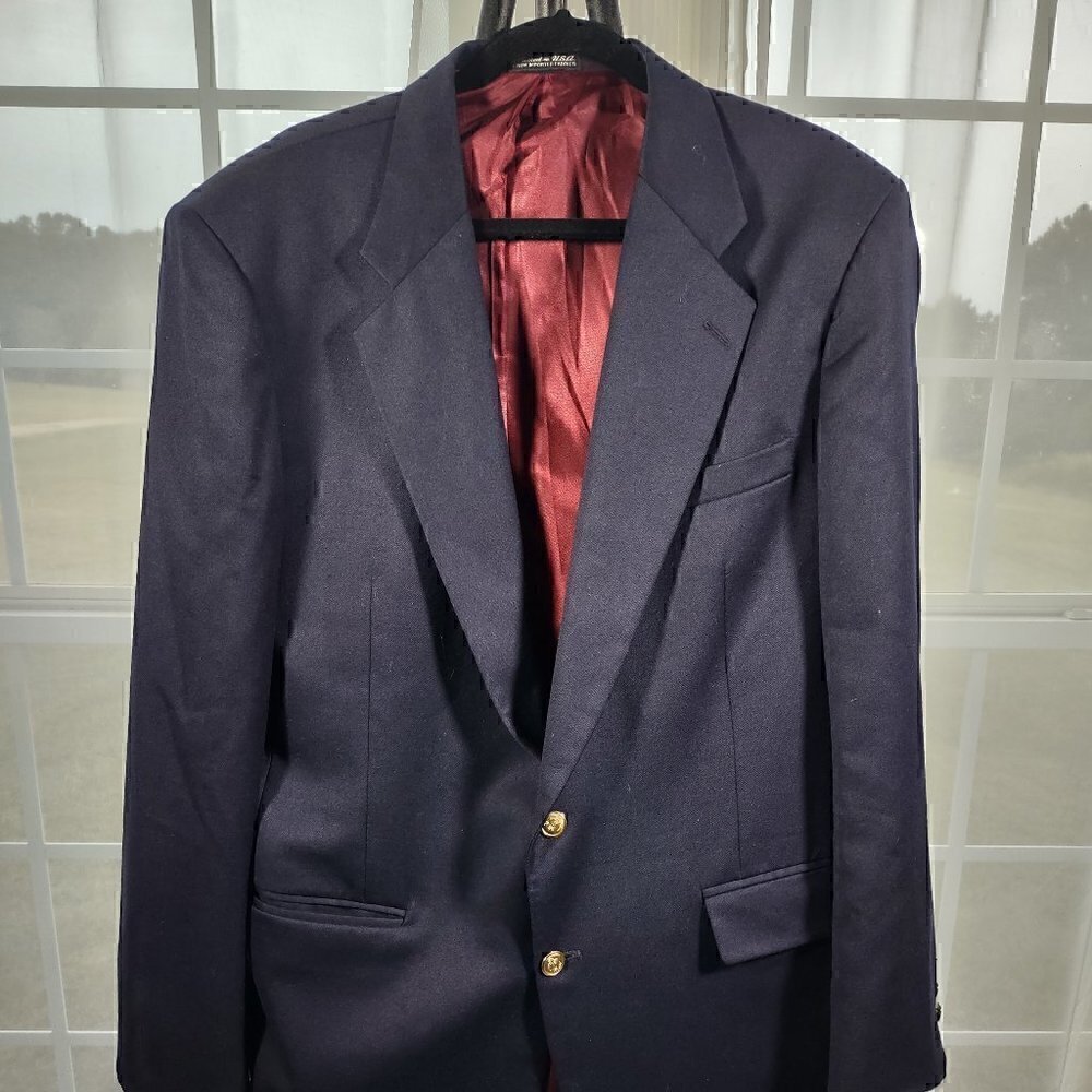 Arnold Palmer Blazer Mens Blue Wool Sport Coat Gold 2 Button Jacket Size 42L